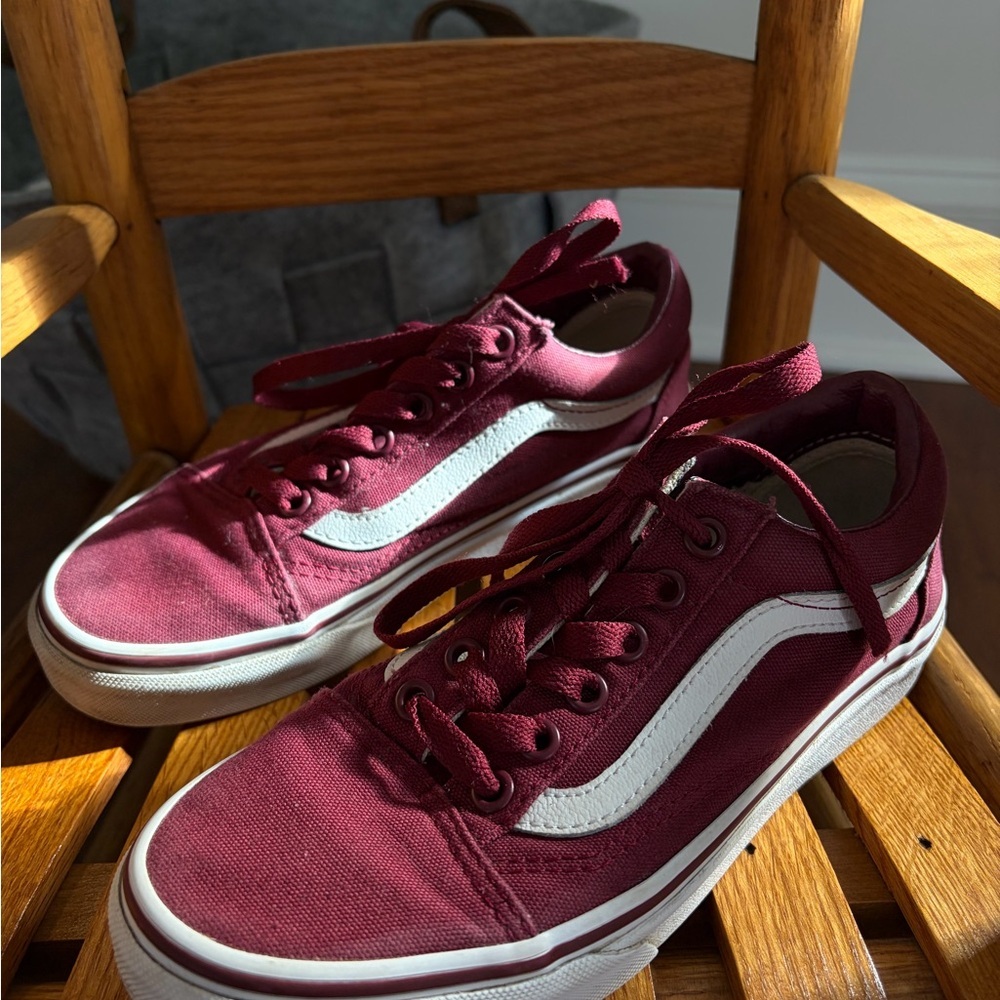 Vans Maroon and White Classic Sneakers